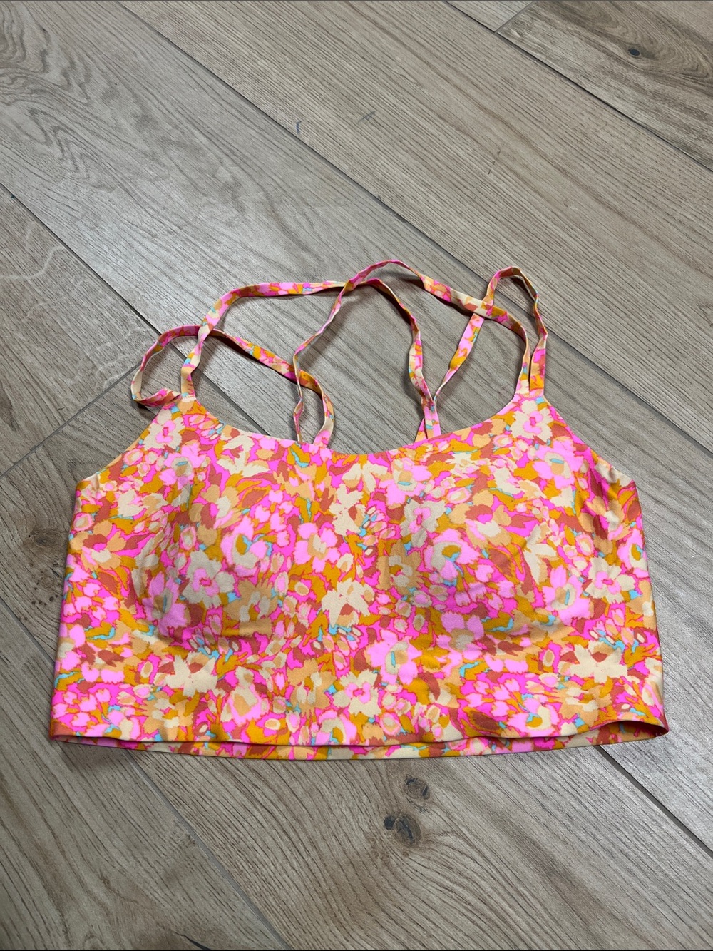 aerie Floral Strappy longline Bralette in Pink, Orange, Yellow - Picture 3 of 6